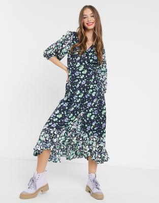 navy floral wrap dress