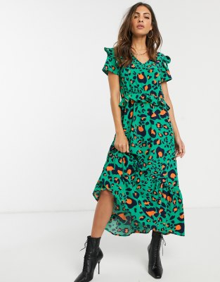 green leopard print dress