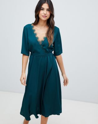 liquorish midi dress with lace trim