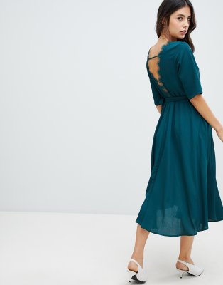 liquorish midi dress with lace trim