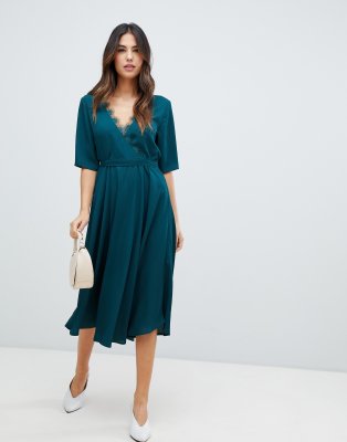 liquorish midi dress with lace trim