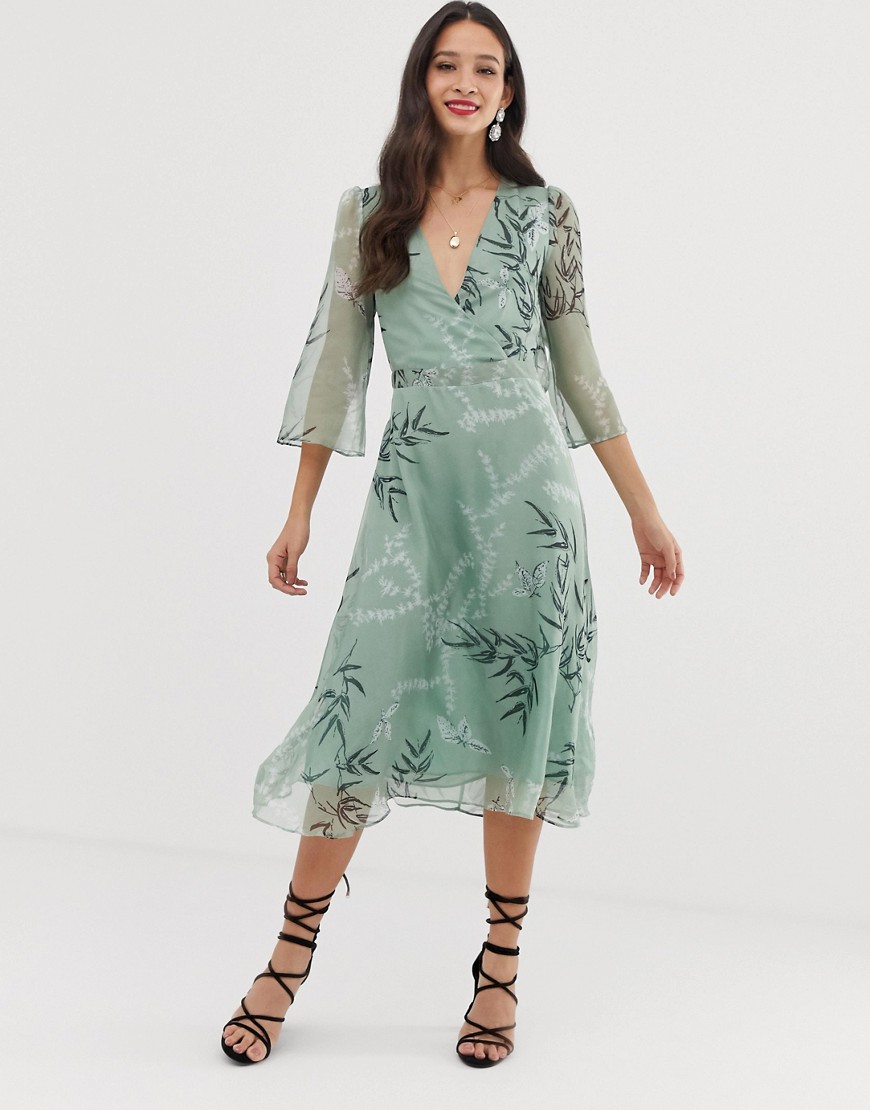 Liquorish - Midi-jurk met bladerprint-Groen
