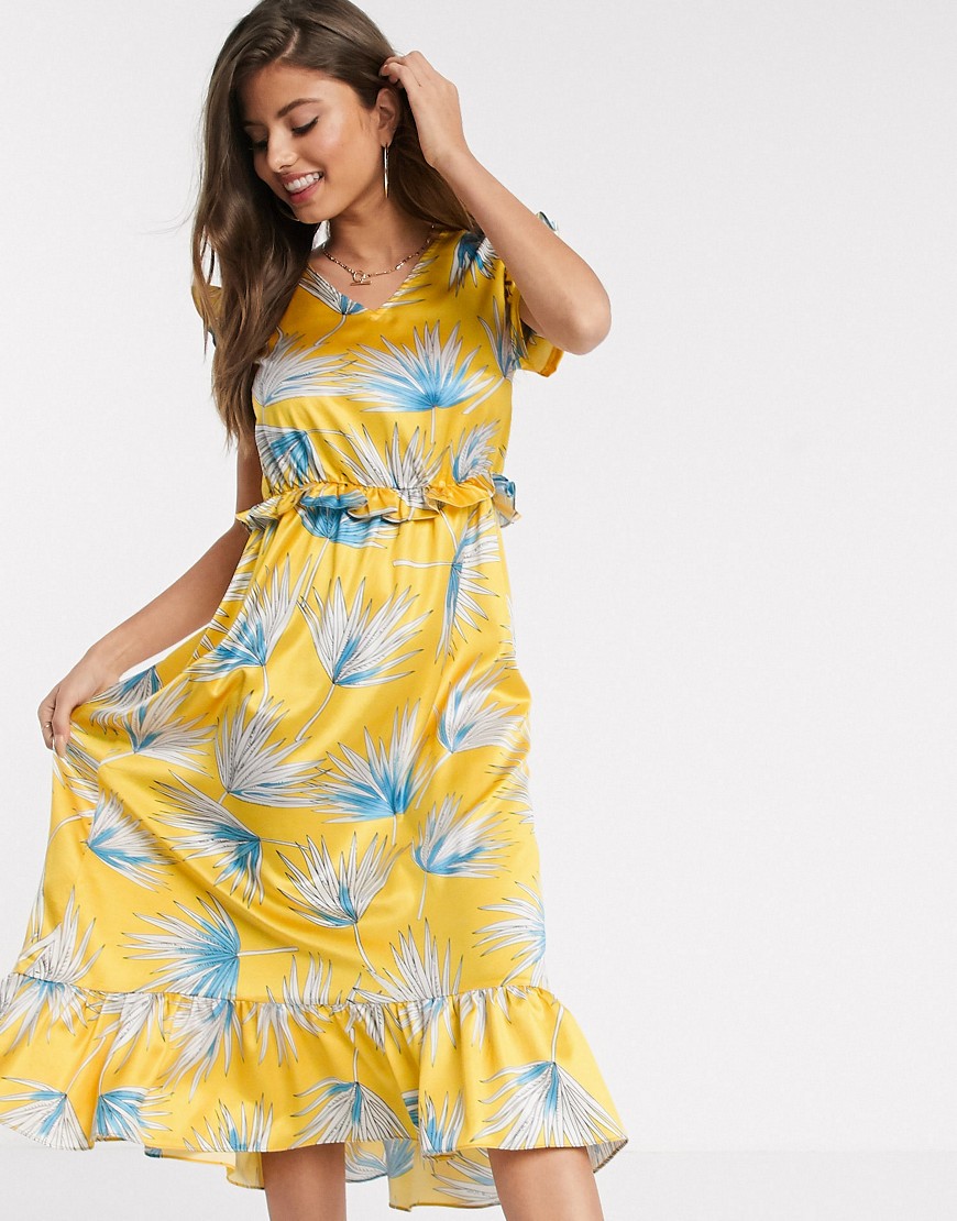 Liquorish - Midi-jurk met bloemenprint in geel en blauw