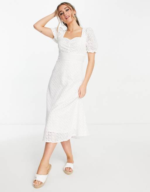 Liquorish - Midi jurk met broderie anglais in wit