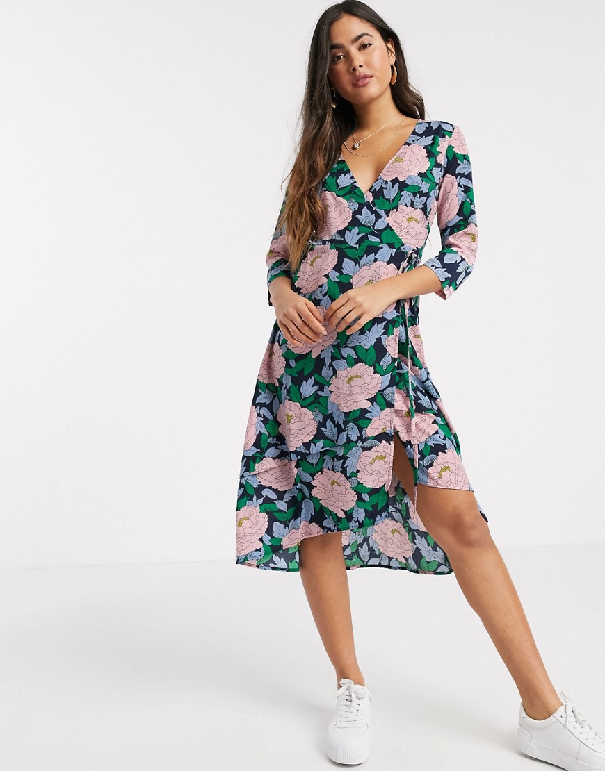 Liquorish - Midi-jurk met overslag aan de voorkant en oversized bloemenprint-Multi