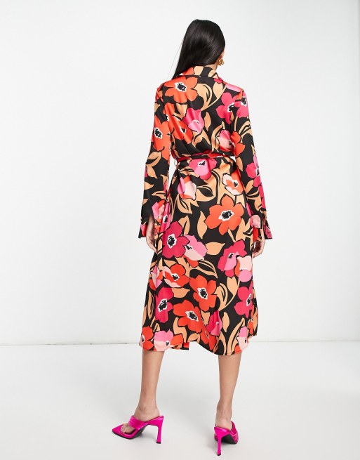 Liquorish midi shirt dress in black floral print | ASOS