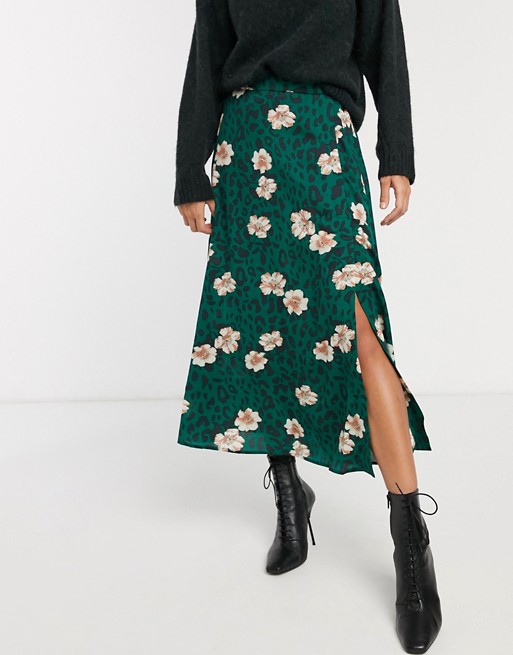 Liquorish midi skirt in animal and floral print