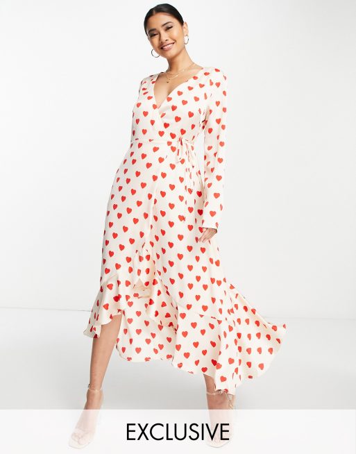 Liquorish - Midi wikkeljurk met hartjesprint, exclusief bij ASOS 