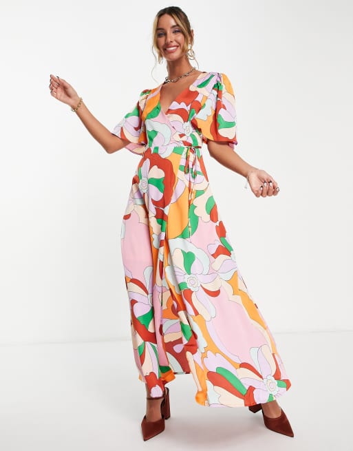 Liquorish - Midi-wikkeljurk met ruches langs de mouwen en bloemenprint 