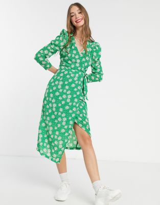 Liquorish midi wrap dress in green 