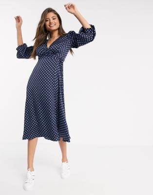 navy polka dot wrap dress