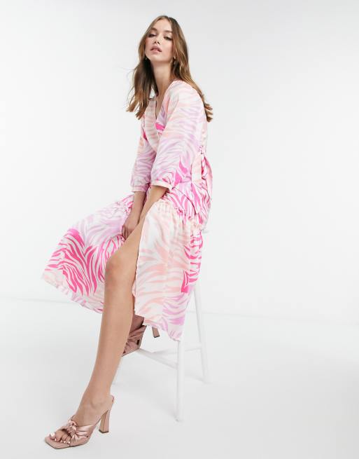 Liquorish midi wrap dress in pink zebra print ASOS