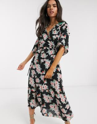 Liquorish midi wrap dress oversized floral printMulti Liquorish