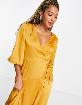 mustard wrap dress