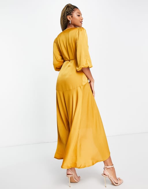 Mustard midi wrap store dress