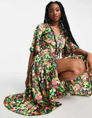 Liquorish midi wrap dress with kimono sleeves in floral print | ASOS