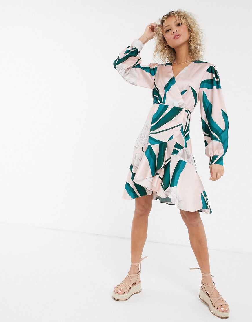 Liquorish - Mini-jurk met overslag en contrasterende bloemenprint-Multi