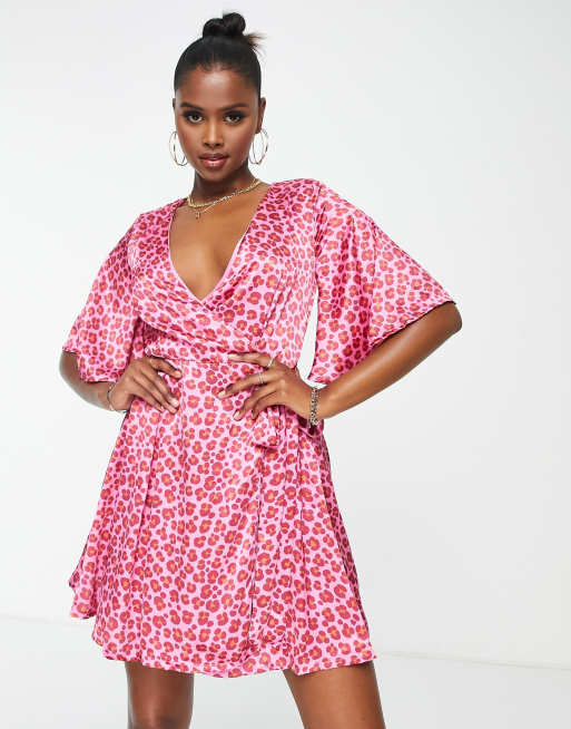 Pink leopard on sale print wrap dress