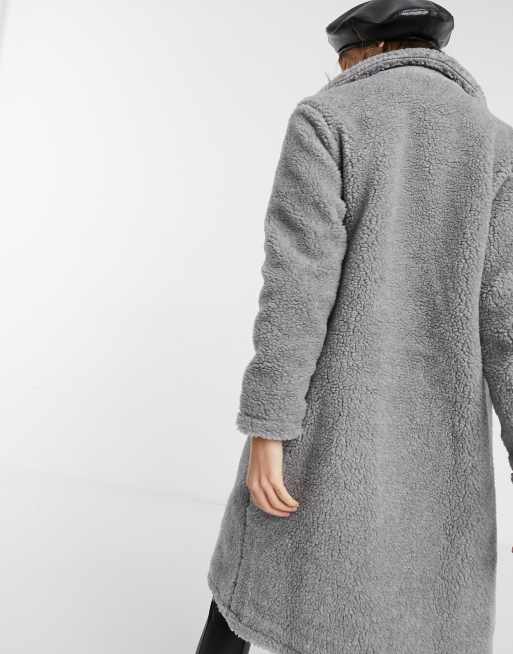 Liquorish Mittellanger Teddyfell Mantel In Grau Asos