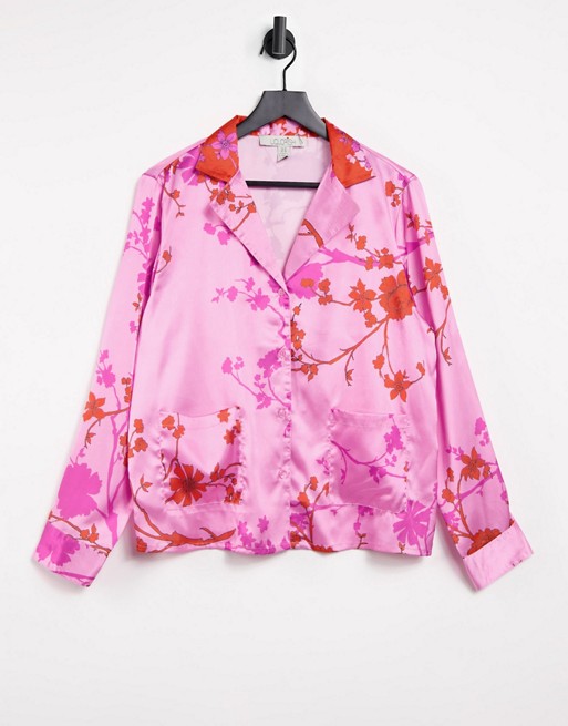 Liquorish nightwear blossom print pyjama top in pink and red | ASOS