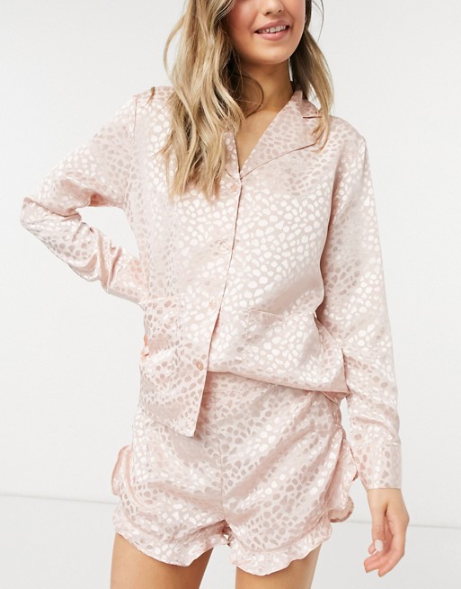 Liquorish nightwear jacquard pyjama shorts in blush pink | ASOS