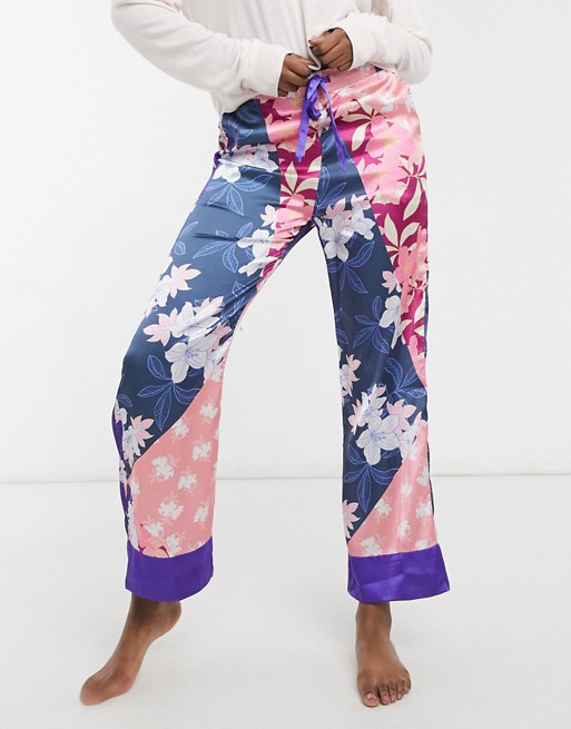 Liquorish nightwear pyjama trousers in patchwork ditsy print