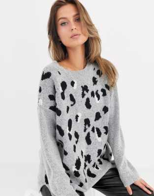 gray animal print sweater