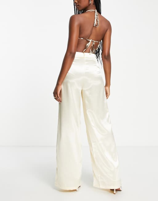 Liquorish - Pantalon habillé d'ensemble en satin - Ivoire, 3 de 4