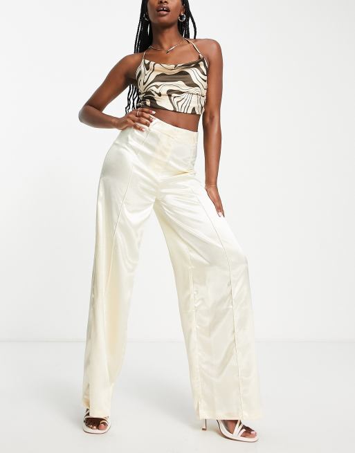 Liquorish - Pantalon habillé d'ensemble en satin - Ivoire, 4 de 4