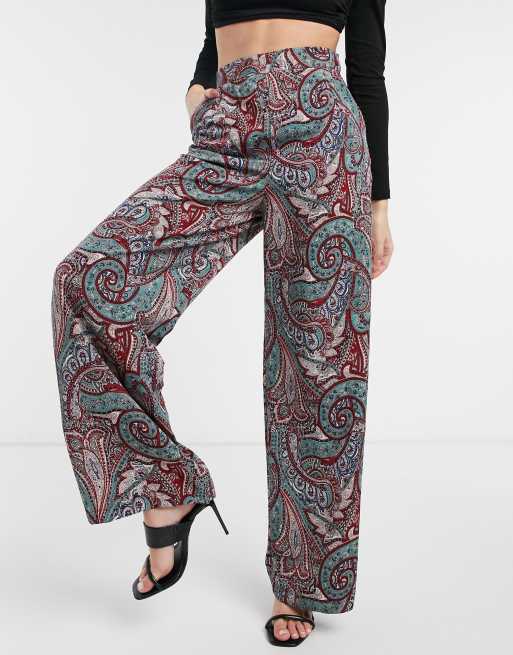 Liquorish - Pantaloni palazzo con fondo ampio e stampa con motivo cachemire in coordinato
