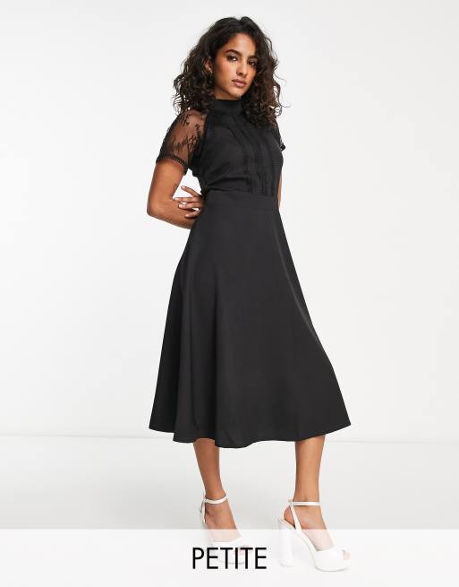 Liquorish Petite a line lace detail midi dress in black print ASOS