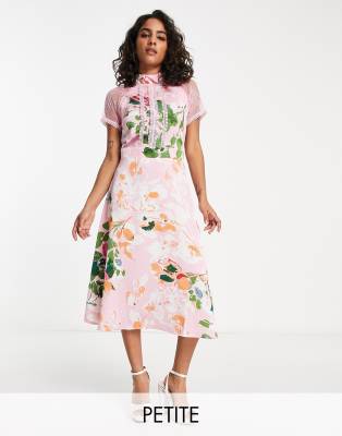 a line lace detail midi dress in floral-Multi