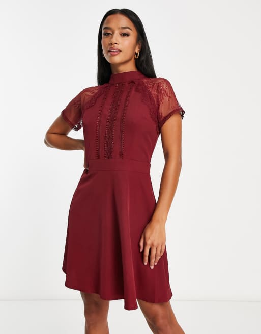 Burgundy lace skater clearance dress