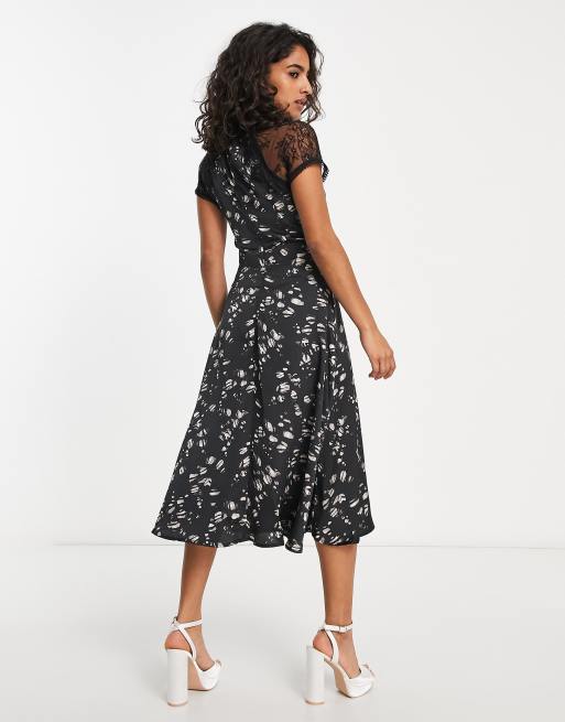 Liquorish Petite a line midi dress in lace black