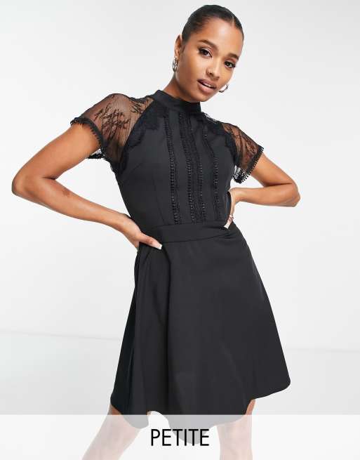 Black lace skater dress with sleeves sale