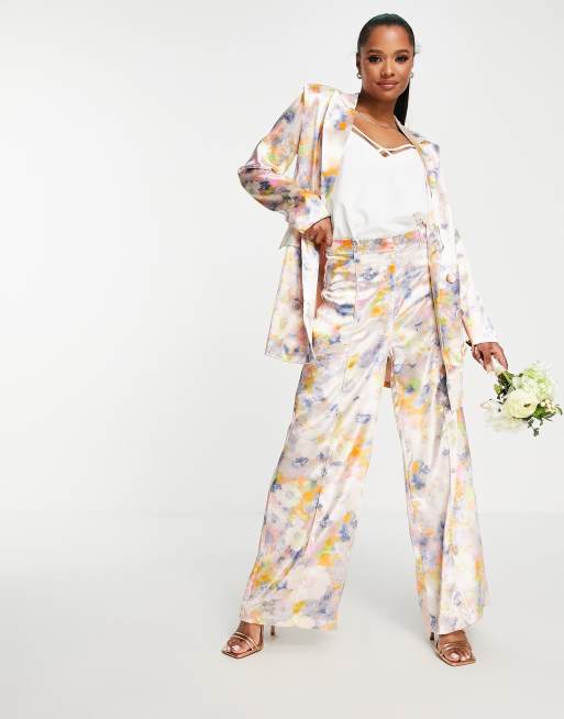 Liquorish Petite Pantaloni sartoriali in raso a fiori color