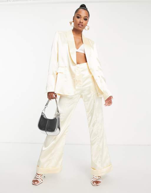 Only Petite oversized satin blazer and palazzo trouser co-ord in