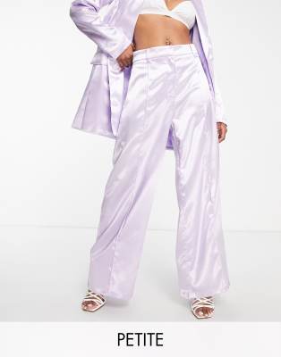 Liquorish Petite satin tailored pants in lilac - part of a set-Multi