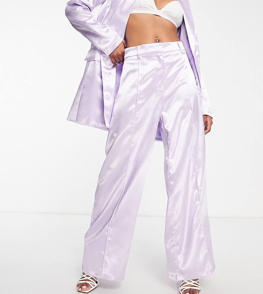 Liquorish Petite satin tailored pants in lilac - part of a set-Multi