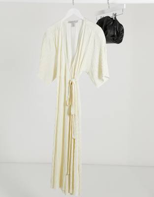 Liquorish Plisse Wrap Dress In Cream In Cream