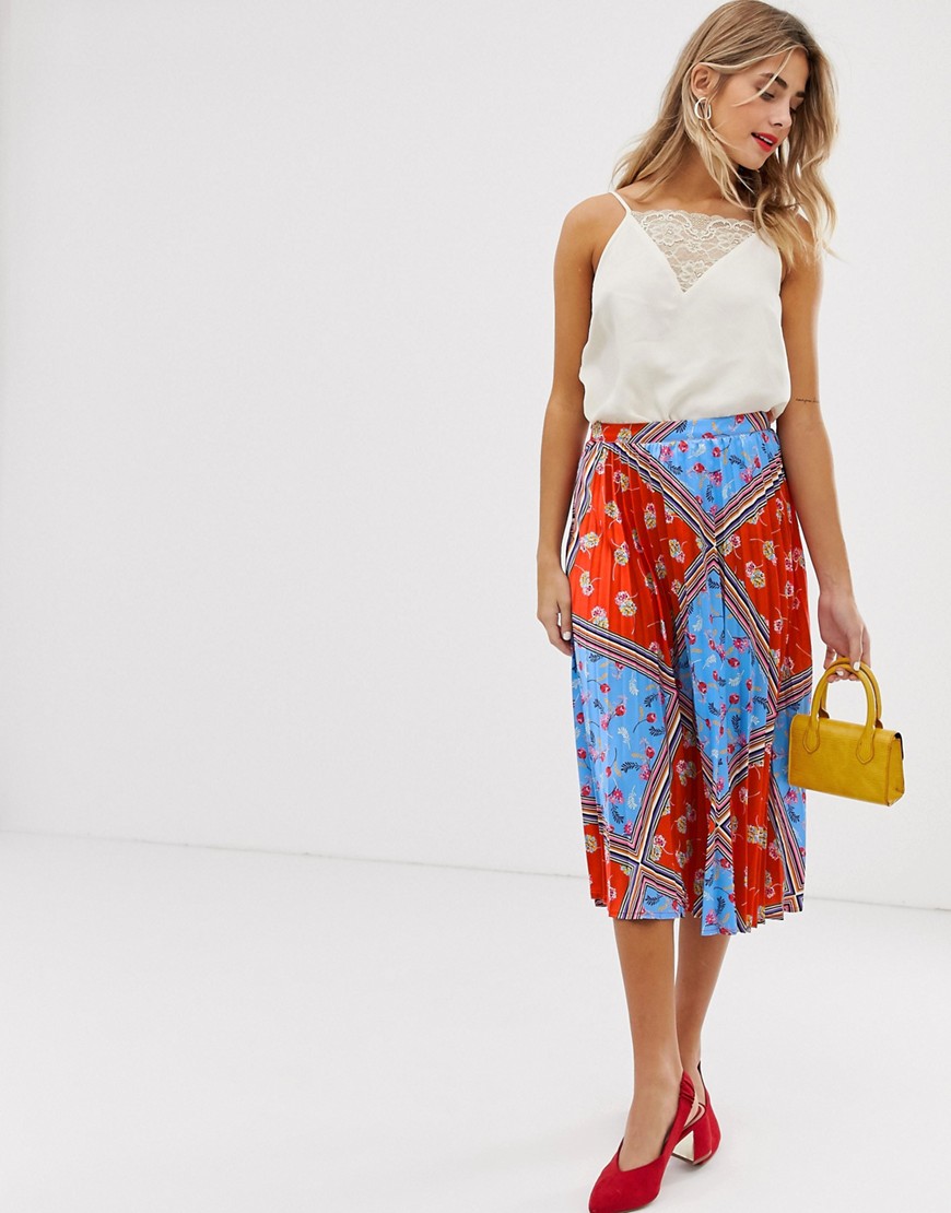 Liquorish – Plisserad kjol med blandade blommiga mönster-Flerfärgad