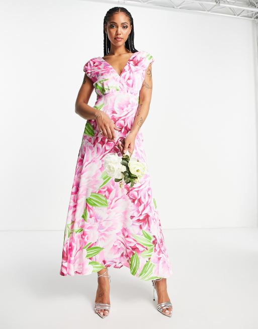 Green pink 2025 floral dress