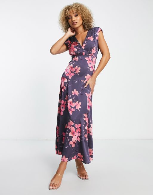 Grey floral store wrap dress