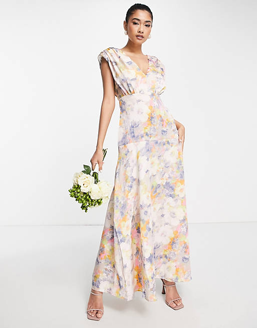 Liquorish plunge front maxi dress in soft ditsy floral | ASOS