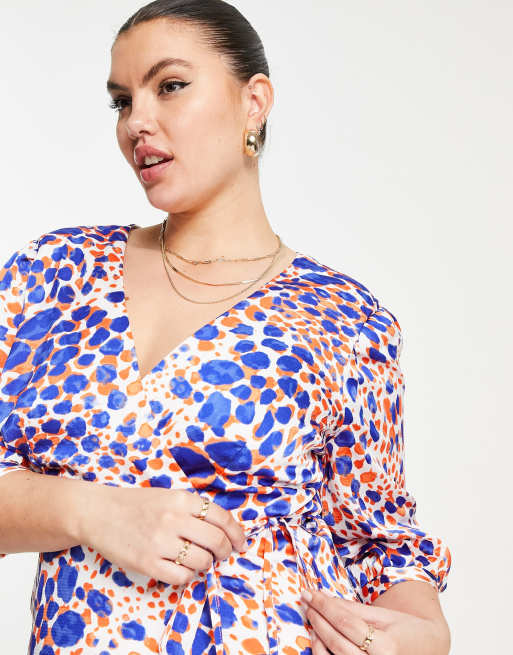 Liquorish Plus - Midi-wikkeljurk met ruches en dierenprint in blauw , 3 van 4