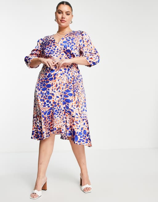 Liquorish Plus - Midi-wikkeljurk met ruches en dierenprint in blauw , 4 van 4