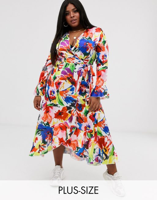 Liquorish wrap front midi tea dress 2025 in floral print