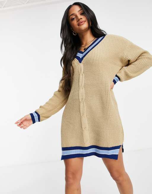 V neck store varsity sweater dress