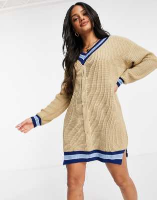 v neck varsity sweater dress