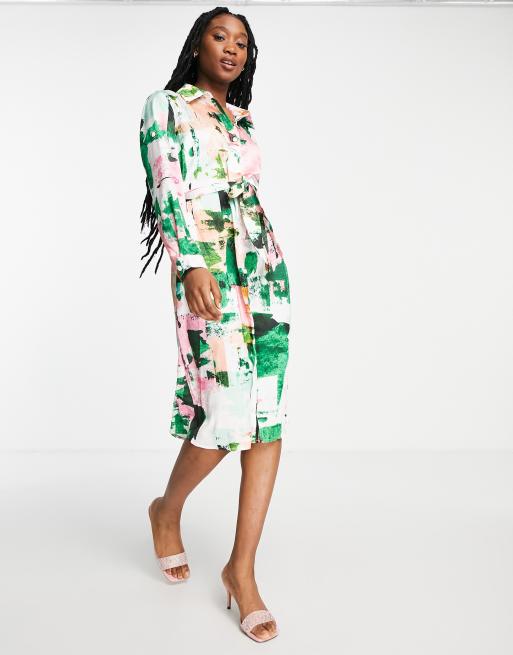 Liquorish - Robe chemise mi-longue à imprimé abstrait